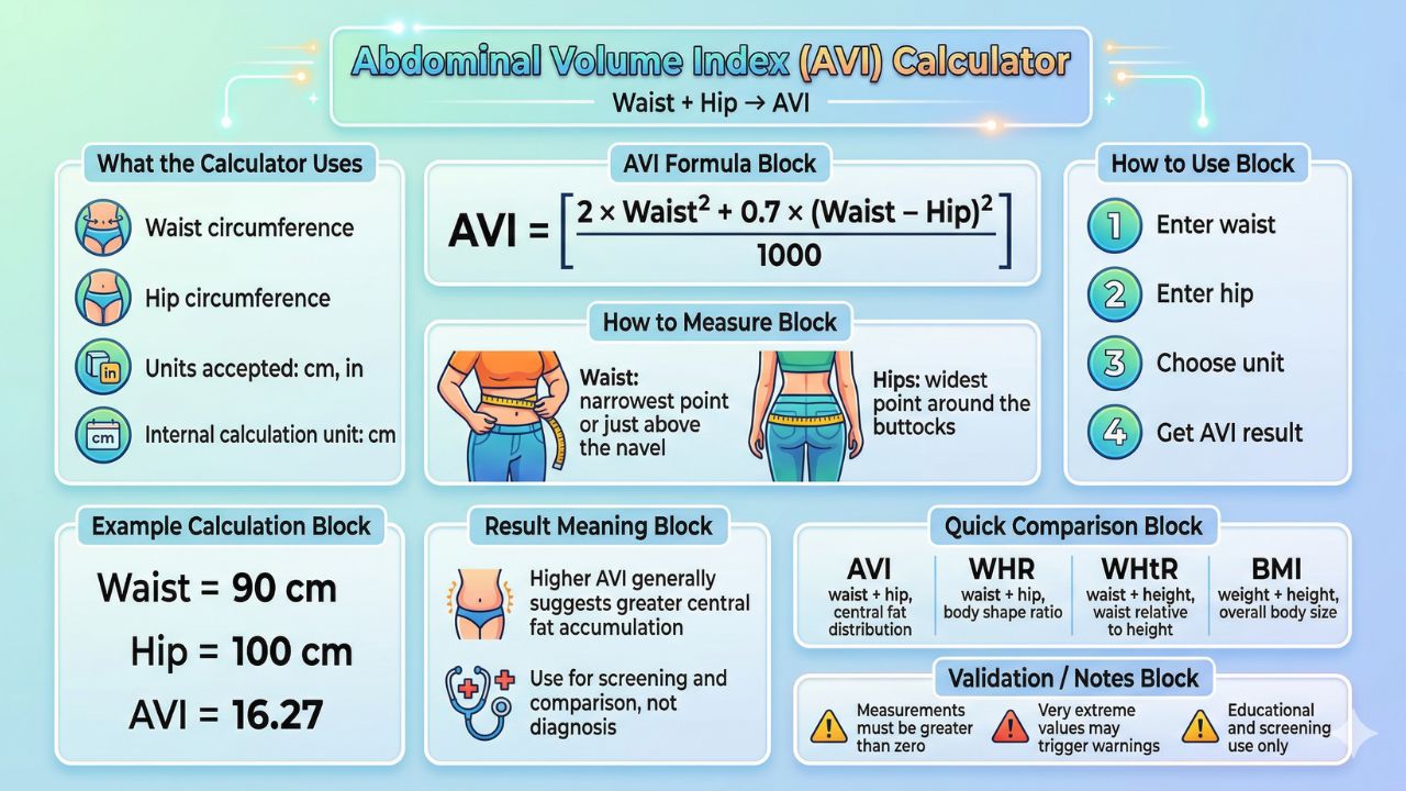 Eventration Index Calculation Abdominal Volume Index Calculator (AVI) for Waist and Hip
