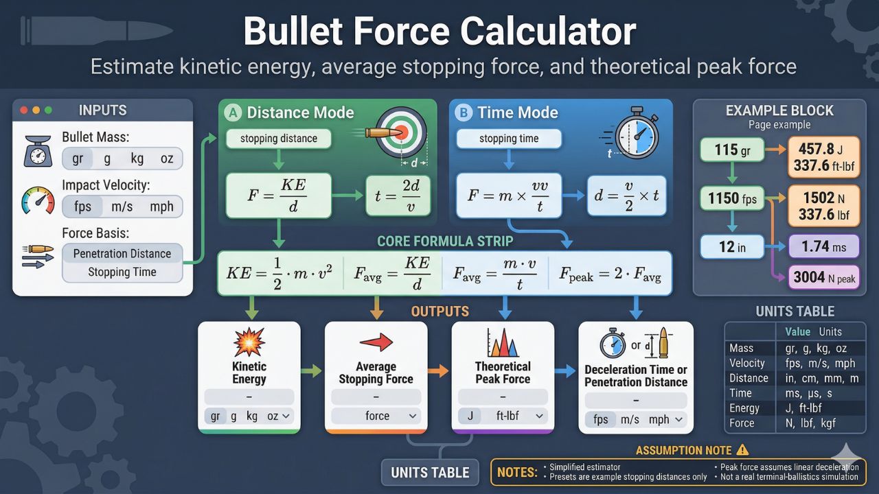 Bullet Force Calculator: Energy, Impact & Stopping Force