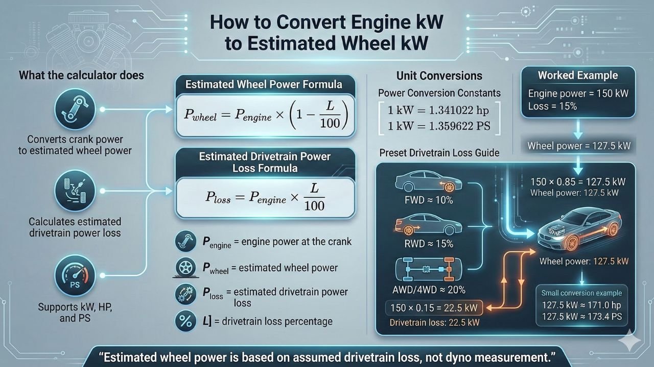 Engine kW to Wheel kW Calculator With Drivetrain Loss