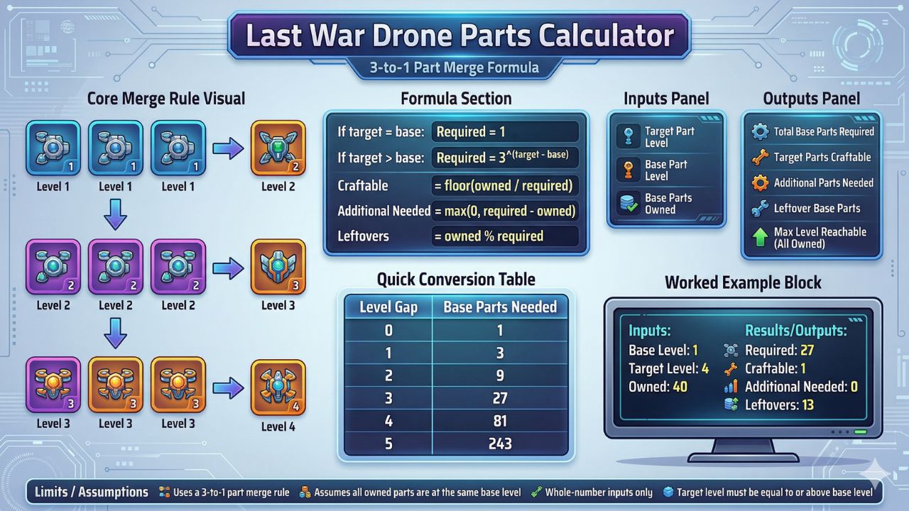 Last War Drone Parts Calculator Parts Needed by Level