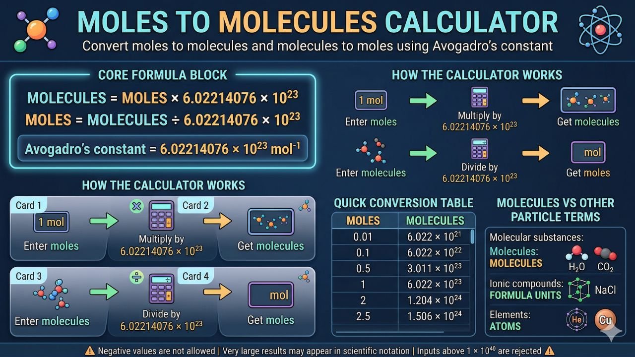 Moles to Molecules Calculator (Avogadro Conversion Tool)