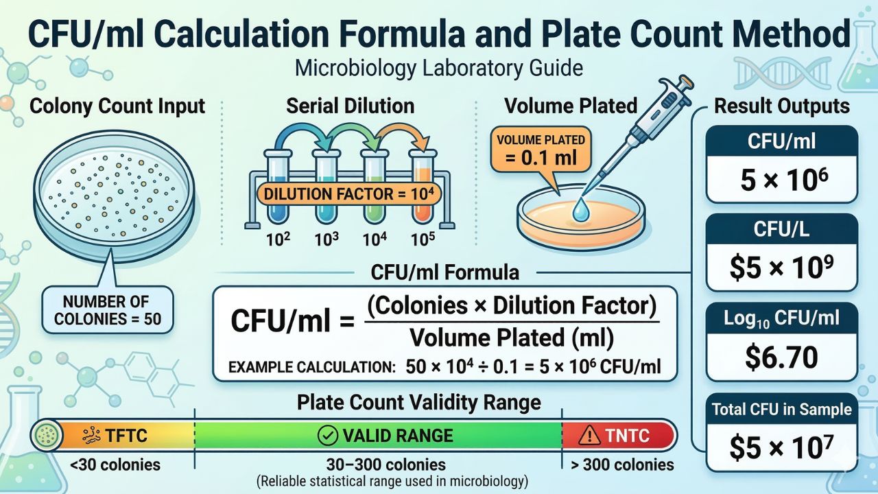 CFU/ml Calculator – Colony Forming Units Per mL from Plate Counts