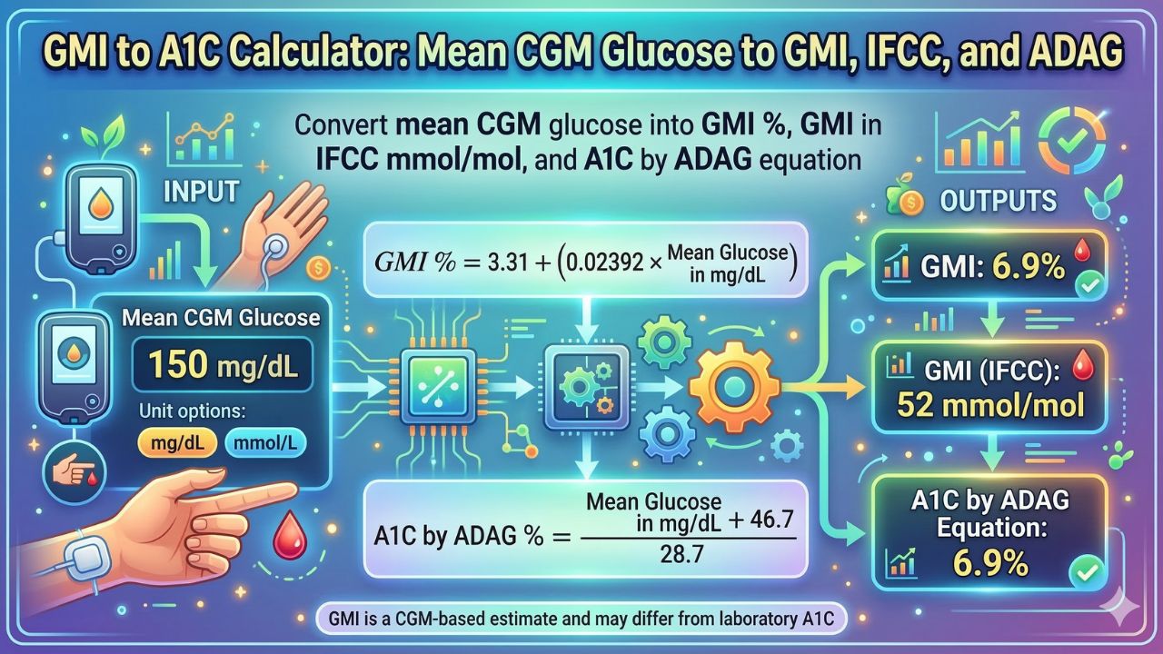 GMI to A1C Calculator for Mean CGM Glucose Conversion