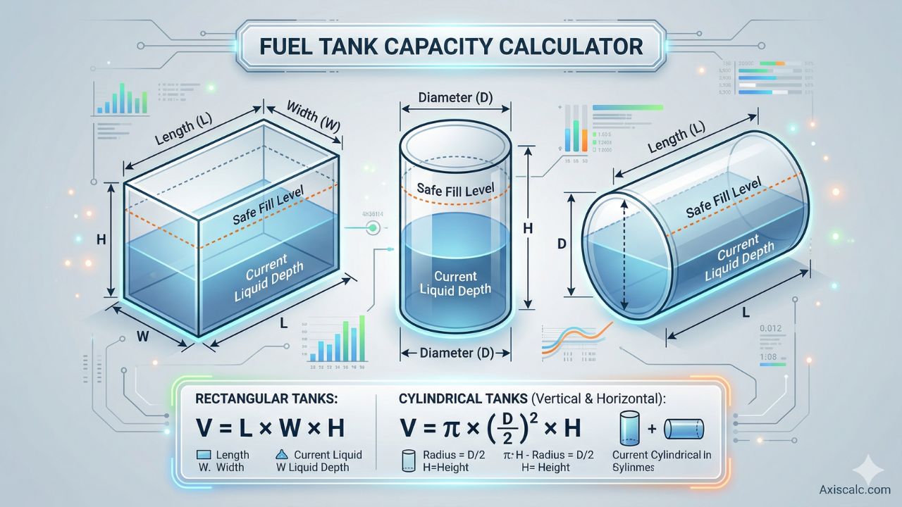 Fuel Tank Capacity Calculator for Rectangular & Cyl Tanks