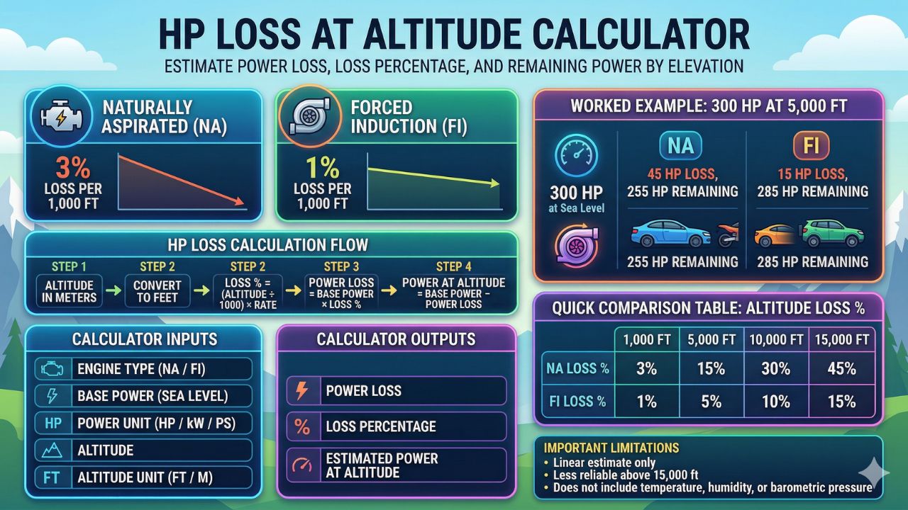 HP Loss at Altitude Calculator by Elevation & Engine Type