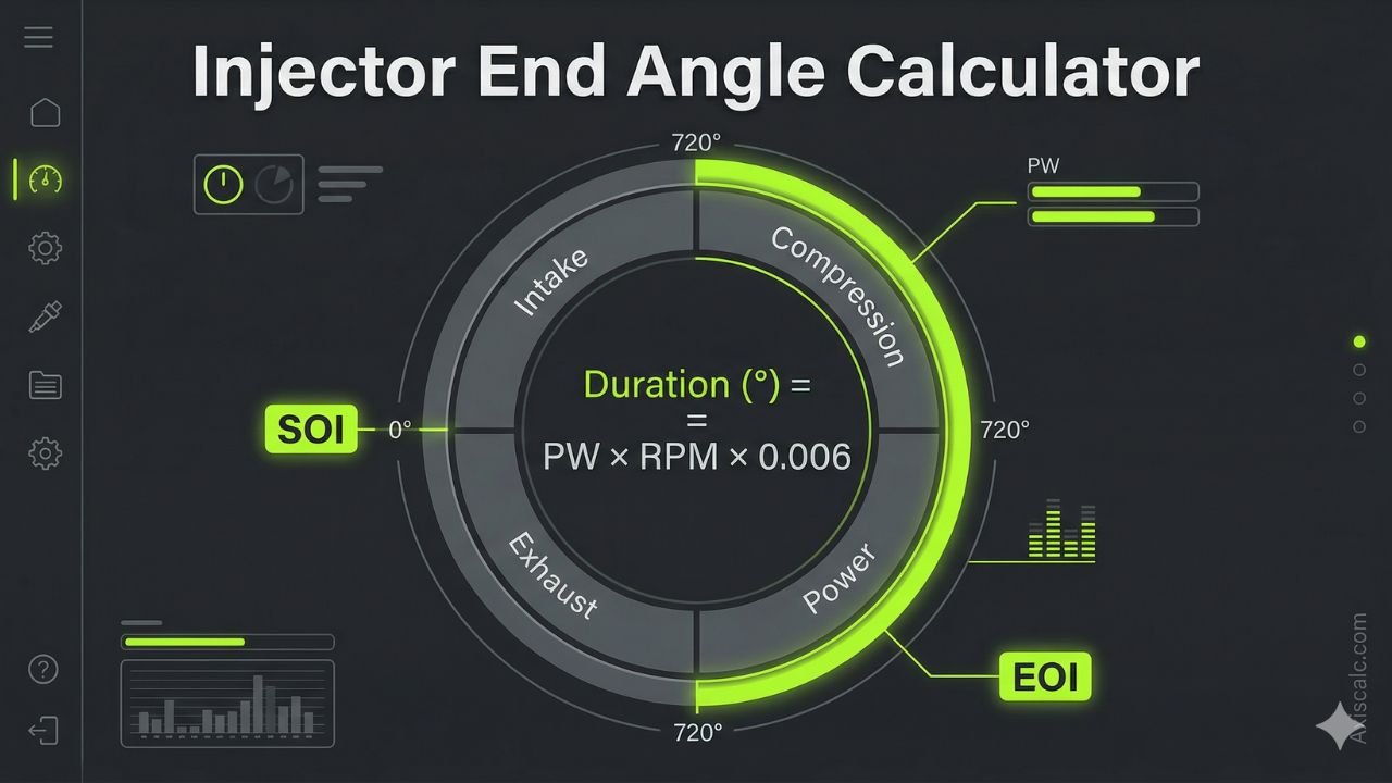 Injector End Angle Calculator for EOI, PW, RPM & Duty Cycle