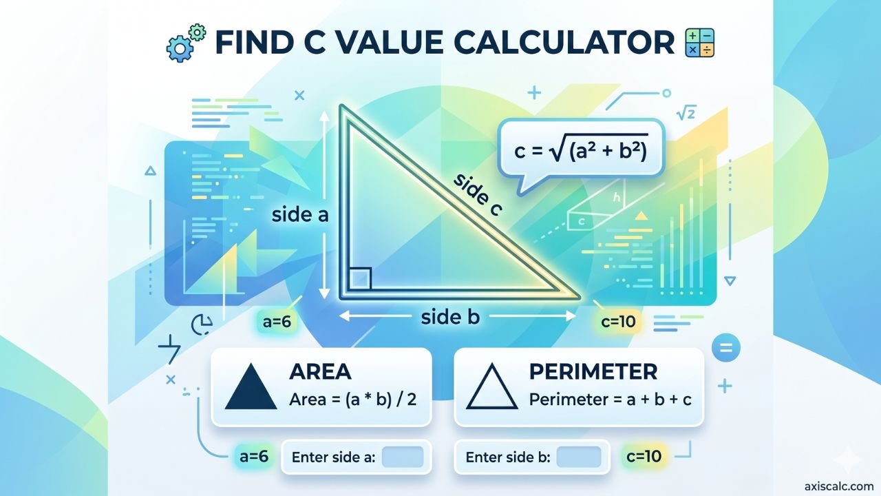 Find C Value Calculator for Triangle Side c, Area & Perimeter